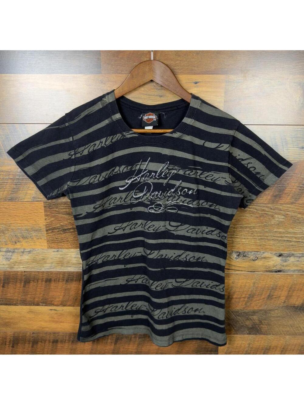 Harley-Davidson Blue Ridge Glitter Logo Striped T-Shirt Women’s Large